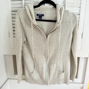 OLD NAVY White/Light Heather Grey Zip up Hoodie with Pockets, Size M